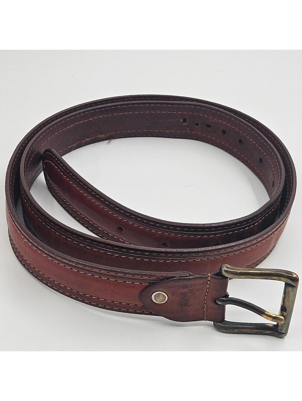 Men's Leather Belt Verra Pelle Italy Brown Brass Buckle Rugged XL READ